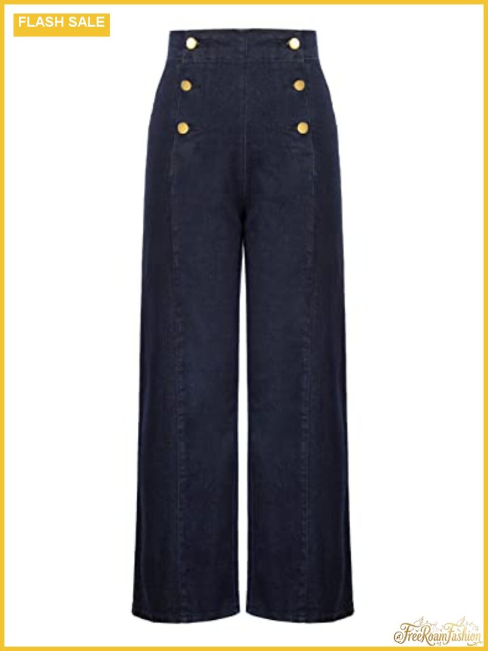 High Waisted Wide Leg Sailor Jeans with Pockets